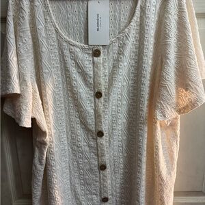 Bloomchic White Embroidered Button Front Blouse Size US 22-24